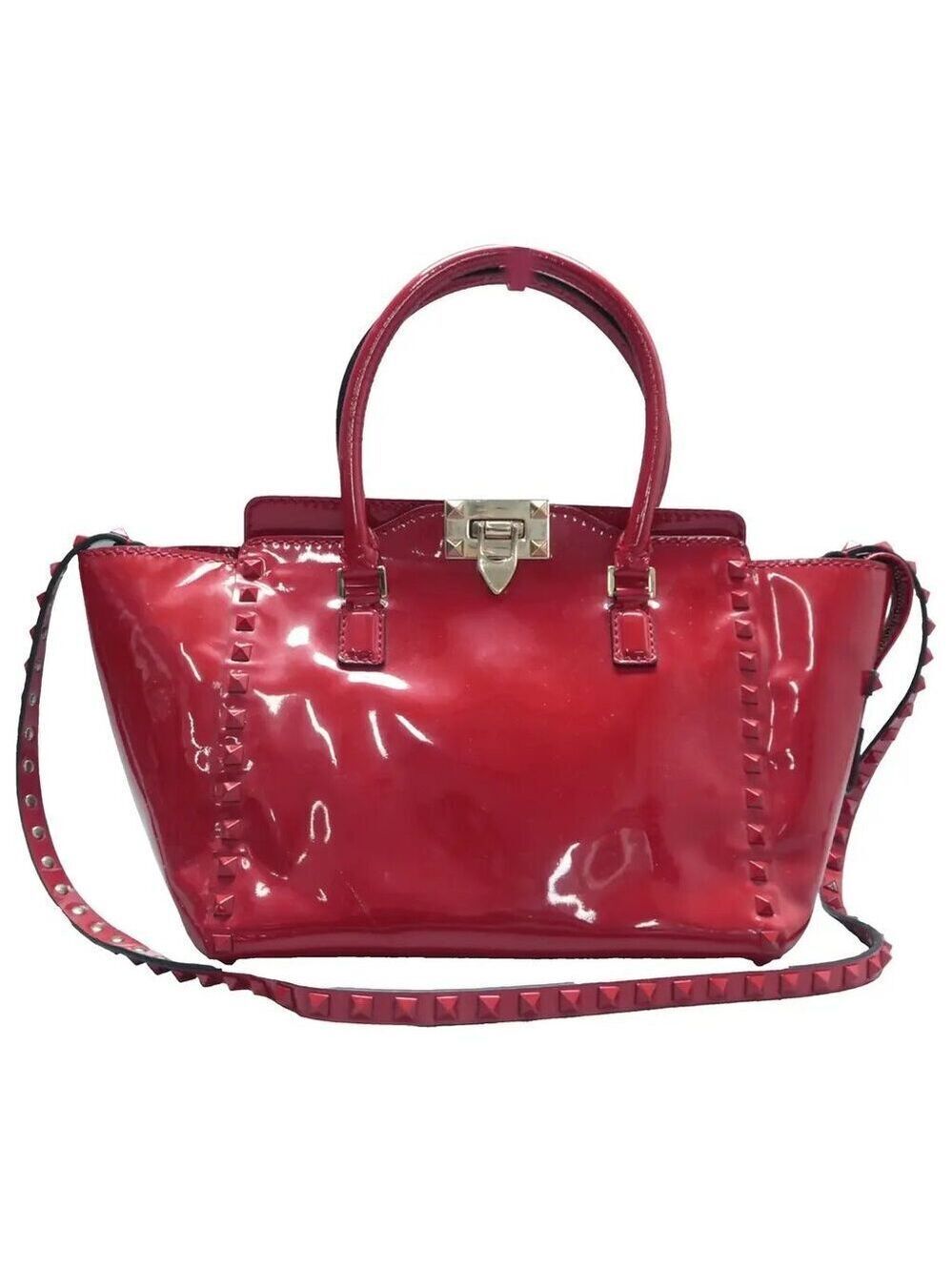100% Authentic VALENTINO GARAVANI Red Patent Leather Satchel 294-111724